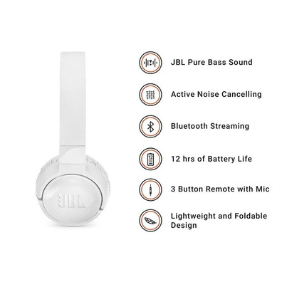 JBL T600BTNC White Bluetooth Headphones