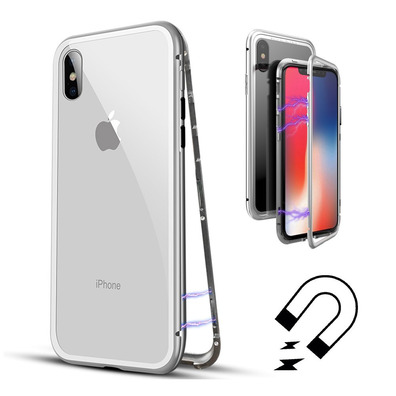 Magnetic Case with Tempered Glass iPhone X Silver