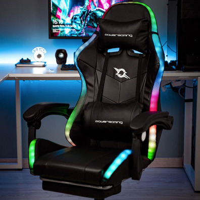 Gaming PowerGaming LED RGB Chair with Reposapies-Black