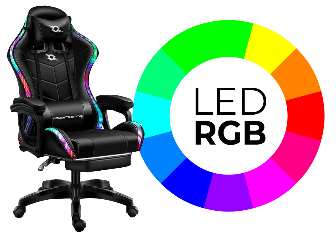 Silla Gaming PoweGaming LED RGB con Reposapiés - Negro